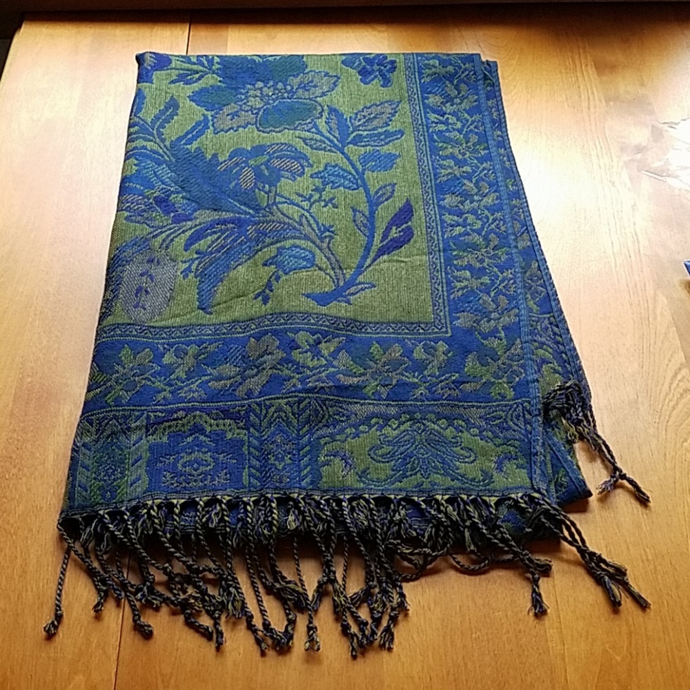 Blue and green floral scarf